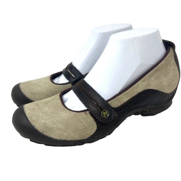 Merrell Womens Plaza Bandeau Mary Jane Shoes Suede‎ Leather Dark Taupe Size 8.5 - Picture 2 of 10